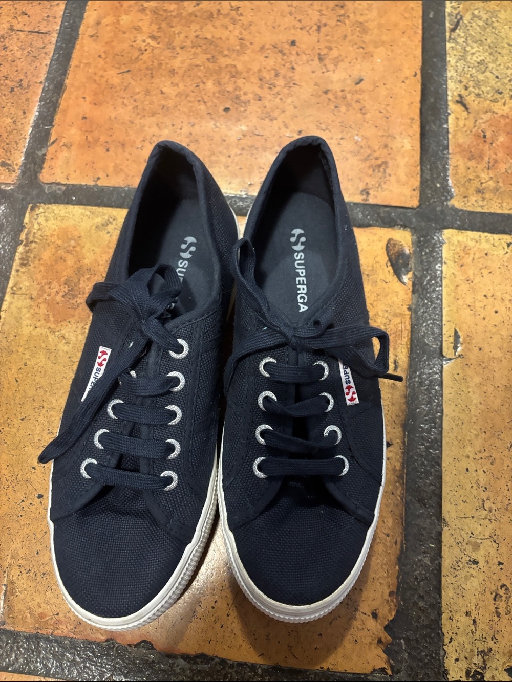 Superga Navy Canvas Lace-Up Sneakers with White Sole